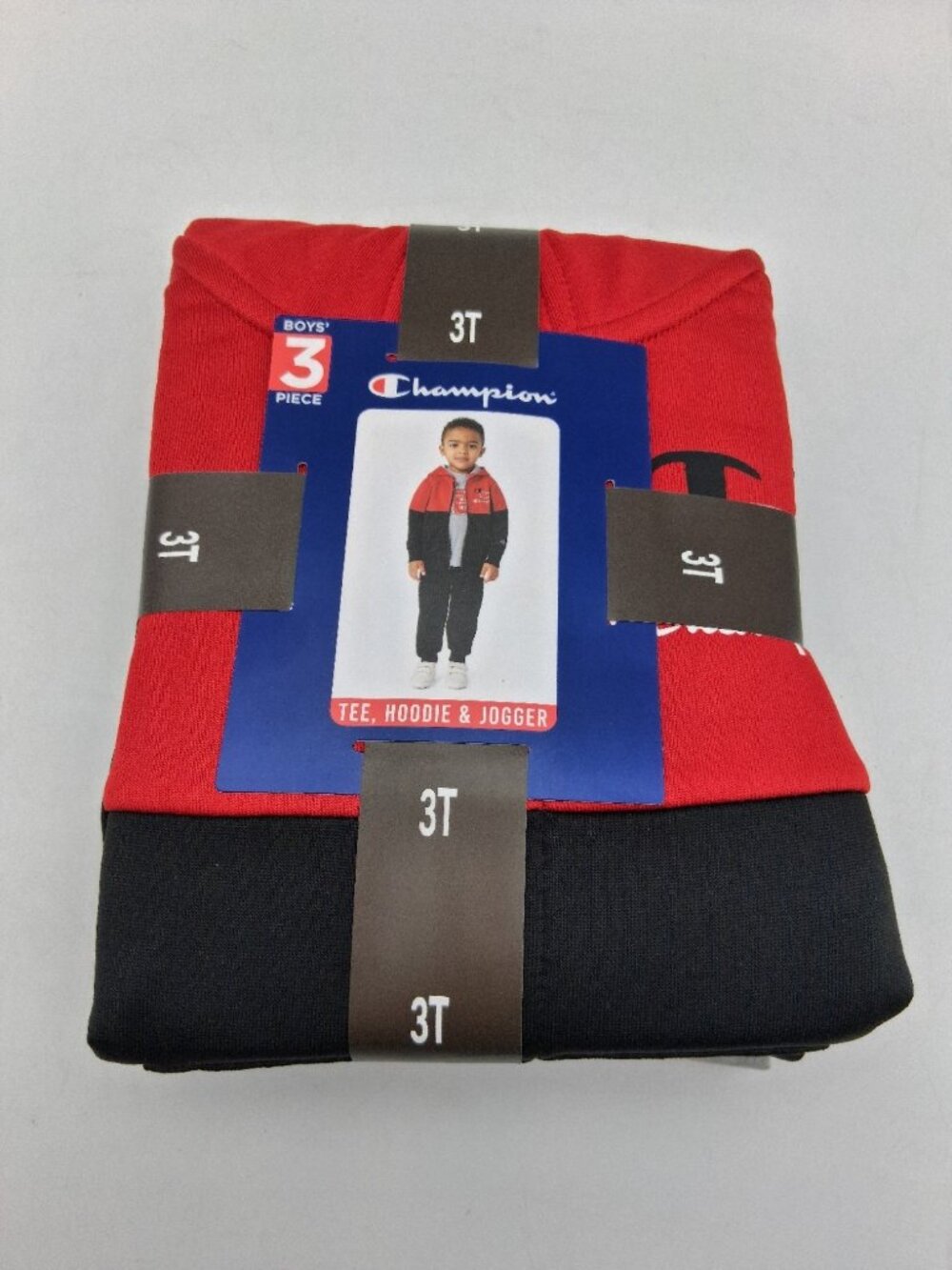 CHAMPION Boy 3 PIECE Size 3T Short Sleeve Tee Zip Hoodie & Jogger PANT Set NWT